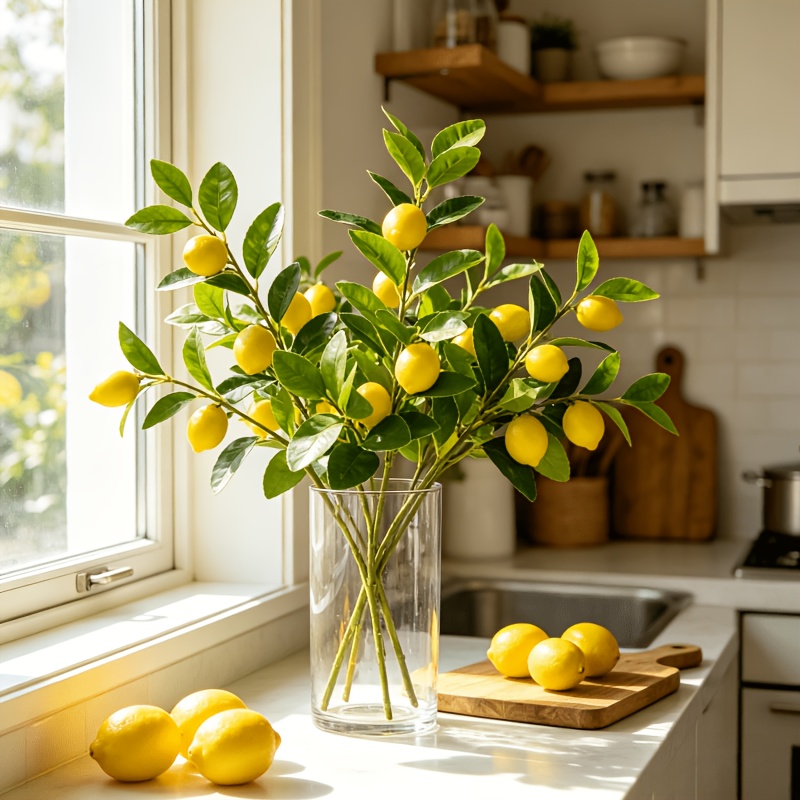 Art Craft Vase - Künstliche Zitronenzweige, 3 Köpfe Künstliche Zitronenzweige