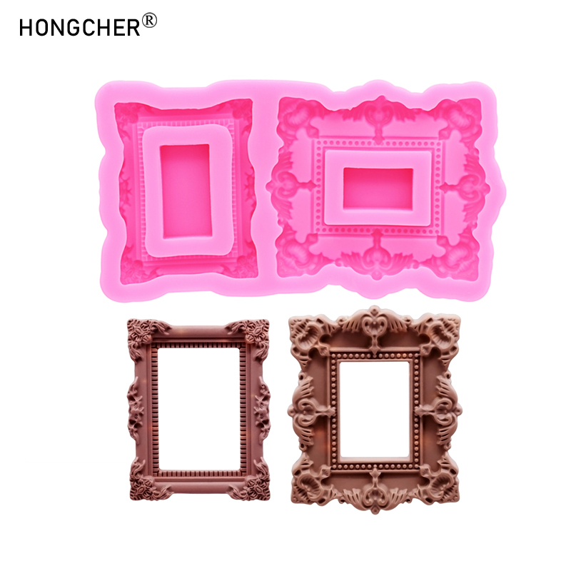 Art Craft Model - Europäische geprägte kleine Fotorahmen-Skulptur-Schokoladenkuchen-Dessert-Dekorations-Silikonform DIY Harz-Fotorahmen-Tropfformen