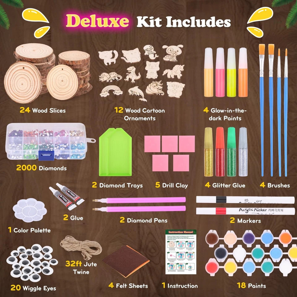 Art Craft Kits For Kids - Kinder Leuchtende Holzmalerei-Set, DIY Unfertige Holzscheiben