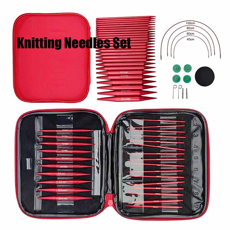 Knitting Needle Circular - 25-teiliges Stricknadel-Set Austauschbare Rundstricknadeln aus Metall