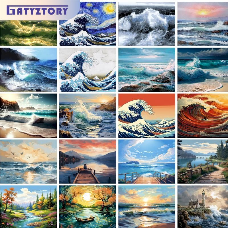 Art Craft Kits For Kids - GATYZTORY Gerahmtes Ozean-Strand-Fluss-Landschaftsgemälde nach Zahlen, Kits
